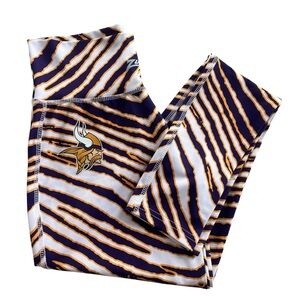 Zubaz NFL Minnesota Vikings Majestic Women’s S Gold Purple, Zebra Print Leggings